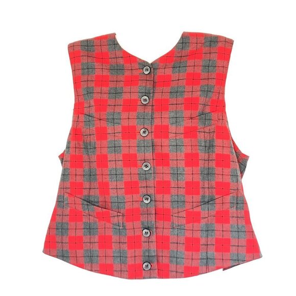 UGLY SWEATER VEST - Chaus Christmas Plaid Vest Red and Grey Flannel - Picture 2 of 9